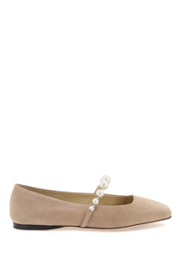 Jimmy choo suede leather ballerina flats with pearl ADE FLAT SZR BALLET PINK WHITE
