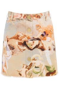 Balmain denim mini skirt with 'sky' print AF0LB860DD33 BLEU CLAIR MULTICOLOR PASTEL
