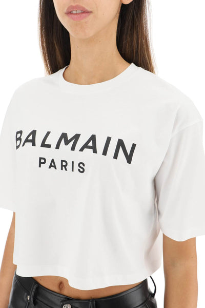 Balmain logo print boxy t-shirt BF1EE020BB02 BLANC NOIR