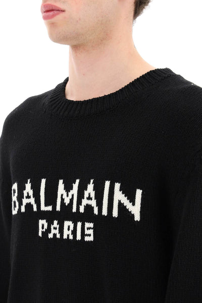 Balmain jacquard logo sweater CH1KD000KC88 NOIR BLANC
