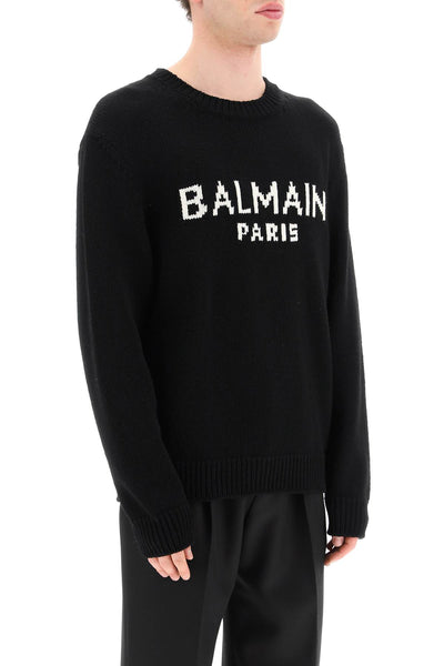 Balmain jacquard logo sweater CH1KD000KC88 NOIR BLANC