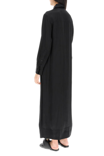 Loulou studio 'ara' long shirt dress in satin ARA BLACK