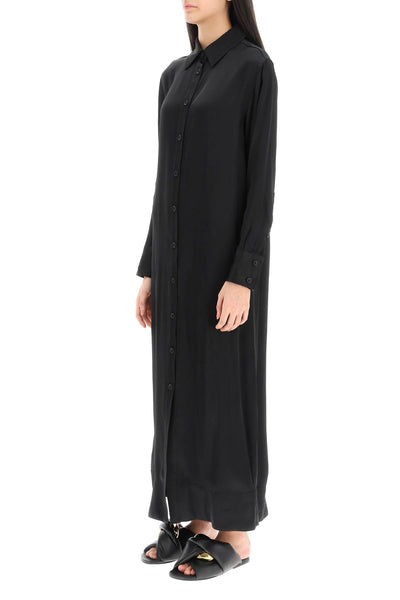 Loulou studio 'ara' long shirt dress in satin ARA BLACK