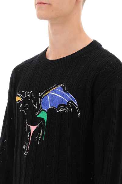 Andersson bell dragon pointelle knit sweater ATB1041U BLACK