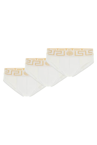 Versace underwear briefs tri-pack AU10327 A232741 WHITE GREEK GOLD