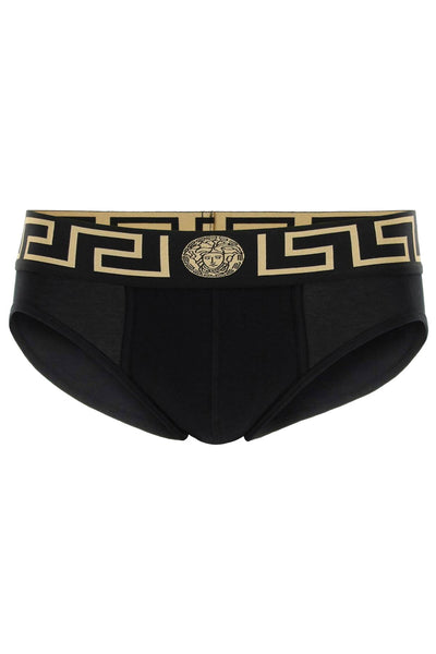 Versace underwear briefs tri-pack AU10327 A232741 BLACK GOLD GREEK KEY
