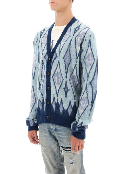 Amiri argyle bruhed-yarn cardigan AW23MKC003 BLUE