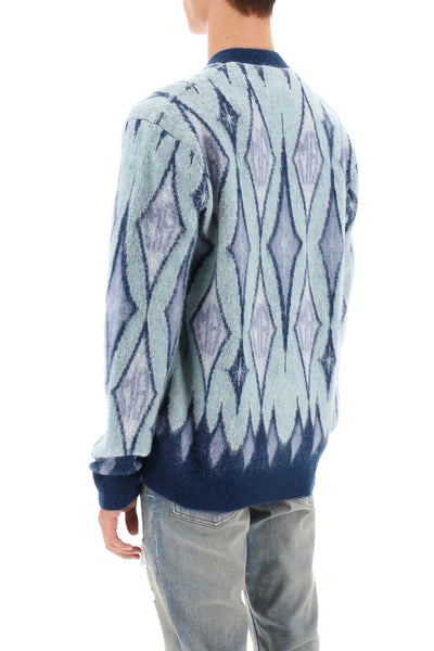Amiri argyle bruhed-yarn cardigan AW23MKC003 BLUE