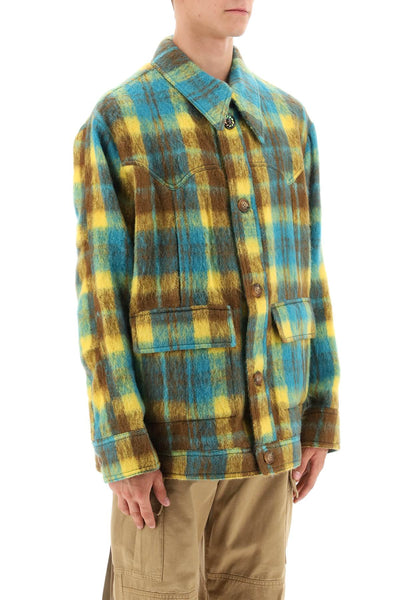 Andersson bell brushed-yarn overshirt with check motif AWA568M YELLOW BROWN