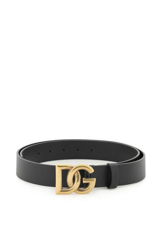 Dolce & gabbana lux leather belt with crossed dg logo BC4644 AX622 NERO ORO