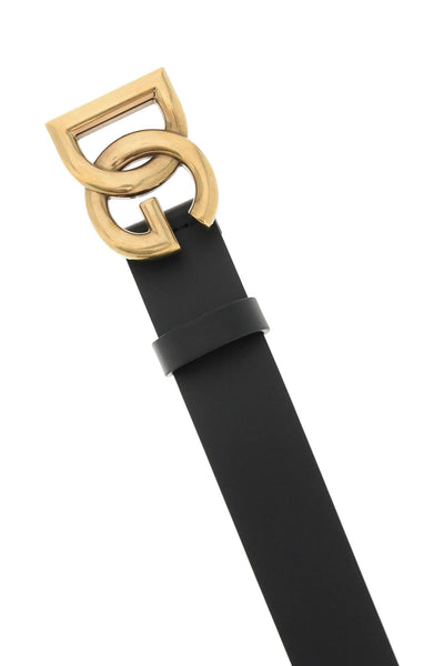 Dolce & gabbana lux leather belt with crossed dg logo BC4644 AX622 NERO ORO