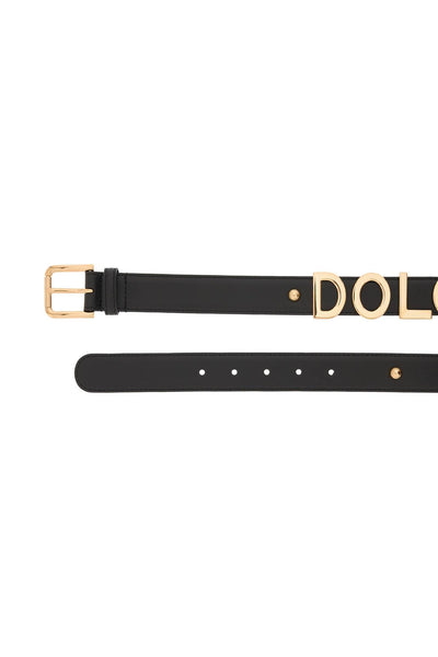 Dolce & gabbana lettering logo leather belt BE1521 AM681 NERO ORO CHIARO