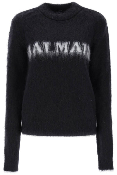 Balmain brushed-yarn sweater with logo BF0KD025KF38 NOIR BLANC