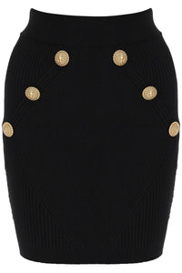 Balmain knit mini skirt with embossed buttons BF0LB194KF24 NOIR