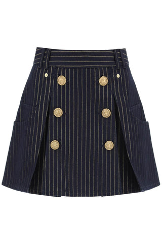 Balmain pinstriped-denim mini skirt BF0LB945DD82 BLEU JEAN BRUT OR