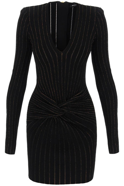 Balmain knitted mini dress with lurex stripes BF0R8159KF10 NOIR NOIR IRISE
