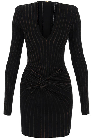 Balmain knitted mini dress with lurex stripes BF0R8159KF10 NOIR NOIR IRISE