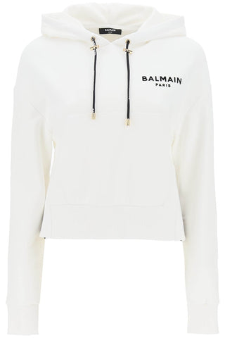 Balmain cropped sweatshirt with flocked logo print BF1JP000BB01 BLANC NOIR