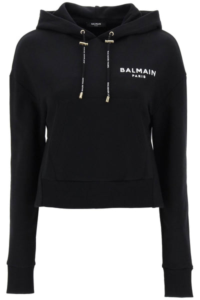 Balmain cropped sweatshirt with flocked logo print BF1JP000BB01 NOIR BLANC