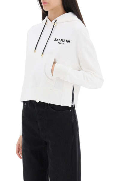 Balmain cropped sweatshirt with flocked logo print BF1JP000BB01 BLANC NOIR