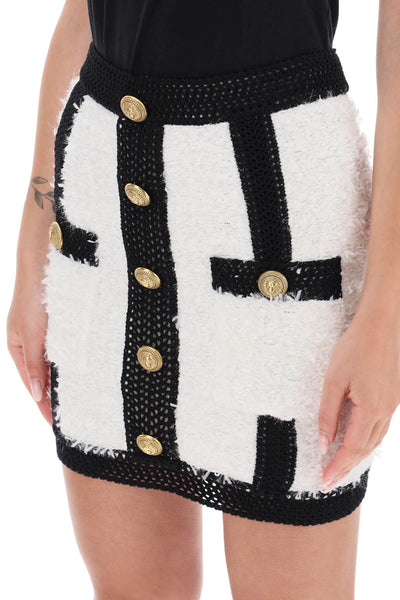 Balmain mini skirt in tweed BF1LB036KE87 BLANC NOIR