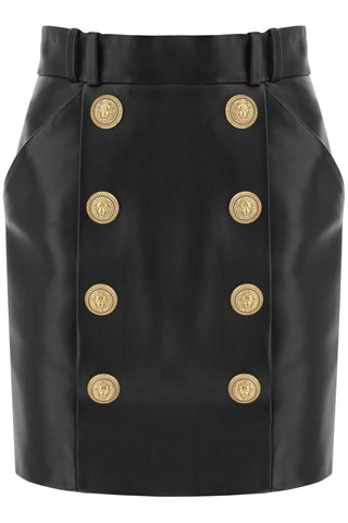 Balmain lamb leather mini skirt with ornamental buttons BF1LB895LB24 NOIR