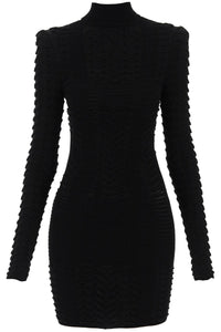 Balmain turtleneck mini dress in texturized knit BF1R8239KE96 NOIR