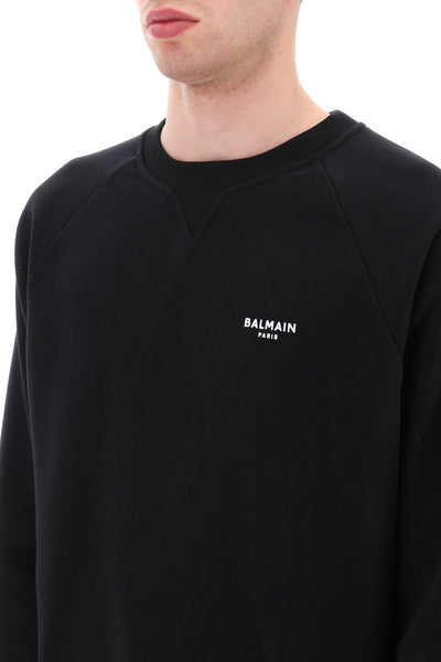 Balmain crew-neck sweatshirt with flocked logo CH1JQ005BB04 NOIR BLANC