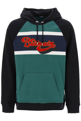 Balmain hoodie with 70's flocked print BH1JT180MD08 MULTICOLORE ROUGE VIF