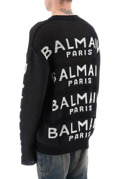 Balmain cotton pullover with all-over logo BH1KE010KE07 NOIR BLANC