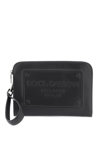 Dolce & gabbana pouch with embossed logo BM1751 AG218 NERO