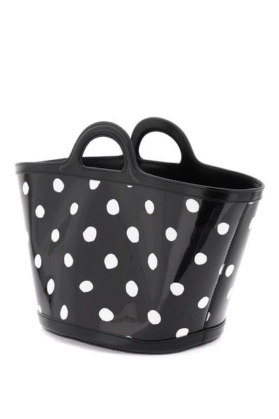 Marni patent leather tropicalia bucket bag with polka-dot pattern BMMP0097U1P6048 BLACK LILY WHITE