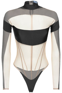 Mugler long sleeve illusion bodysuit BO0148842 BLACK NUDE 01
