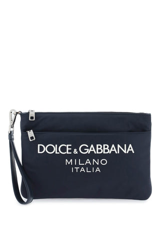 Dolce & gabbana nylon pouch with rubberized logo BP3259 AG182 BLU BLU NAVY