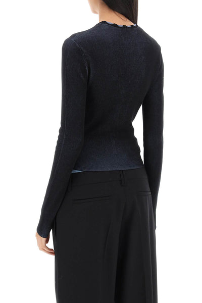 Dion lee two-tone lace-up cardigan C7222F23 BLACK STORM BLUE