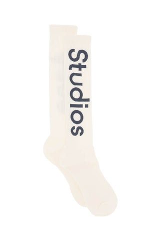Acne studios long sport socks with logo C80132 WHITE CHARCOAL