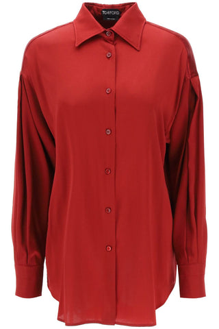 Tom ford stretch silk satin shirt CA3211 FAX881 OXBLOOD RED