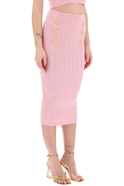 Balmain "knitted midi skirt with embossed CF0LD023KF24 ROSE