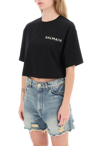 Balmain cropped t-shirt with metallic logo CF1EE020BC61 NOIR OR
