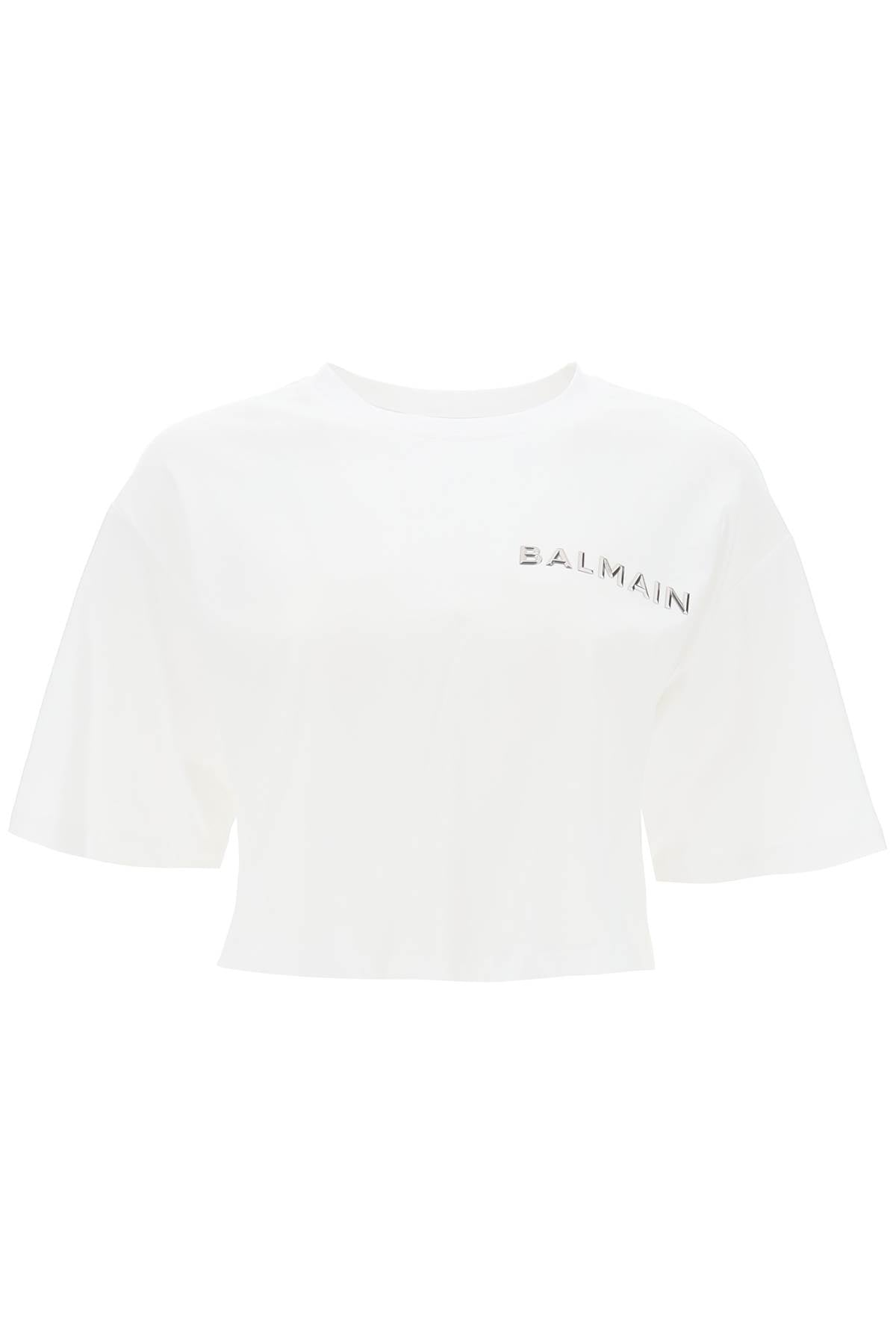 Balmain cropped t-shirt with metallic logo CF1EE020BC61 BLANC ARGENT