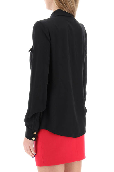 Balmain silk shirt with padded shoulders CF1HS050SD42 NOIR