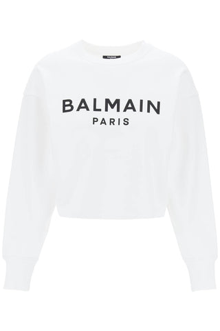 Balmain cropped sweatshirt with flocked logo CF1JO065BB02 BLANC NOIR