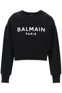 Balmain cropped sweatshirt with flocked logo CF1JO065BB02 NOIR BLANC