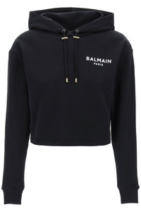 Balmain cropped hoodie with flocked logo CF1JP040BB01 NOIR BLANC