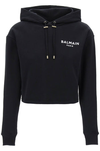 Balmain cropped hoodie with flocked logo CF1JP040BB01 NOIR BLANC