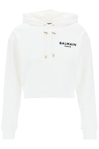 Balmain cropped hoodie with flocked logo CF1JP040BB01 BLANC NOIR