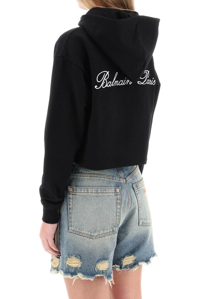Balmain cropped hoodie with logo embroidery CF1JP040BC68 NOIR BLANC