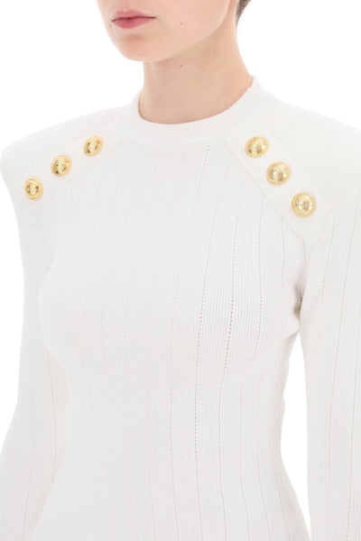 Balmain crew-neck sweater with buttons CF1KD001KB07 BLANC