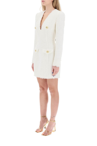 Balmain mini dress in tweed CF1R9103XF91 BLANC