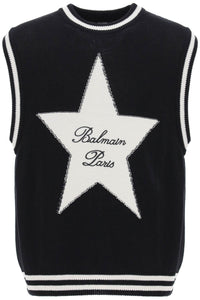 Balmain vest with star intarsia CH1AG004KF92 NOIR NATUREL